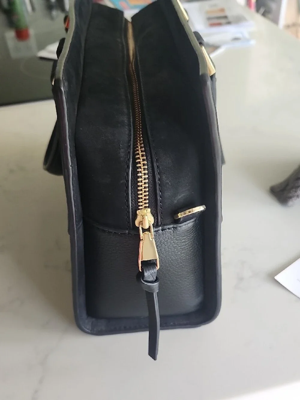 Tory Burch Black Leather Top-Handle Satchel with Gold Hardware